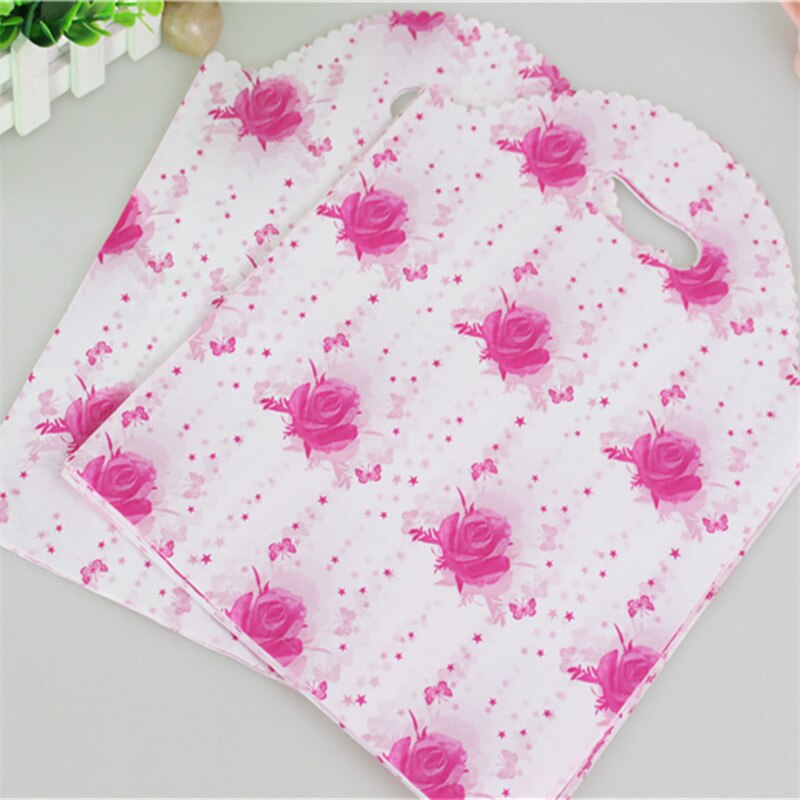 뜨거운 판매 유럽 스타일 도매 50 개/몫 25*35cm 핑크 대형 쇼핑 비닐 봉투 생일 포장 선물 가방 로즈